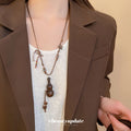 Brown Beaded Cord Necklace With Gourd Pendant Jewelry view 3