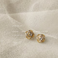 Gold Tone Rope Knot Flower Frame Clear Stone Stud Earrings view 4