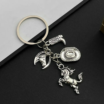 Antique Silver and Gold Western Horse Hat and Boot Charm Keychains