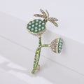 Green Enamel Lotus Seedpod Brooch Pearl Dragonfly Pin view 6