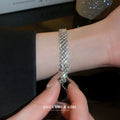 Silver Tone Wide Lattice Crystal Slider Bracelet With Multiple Rows view 3