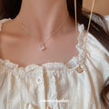 Organic Wavy Frame Square Clear Stone Pendant Necklace Two Tones view 1