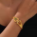 Gold Tone Stone Inlay Bangles Red Agate Turquoise Natural view 3