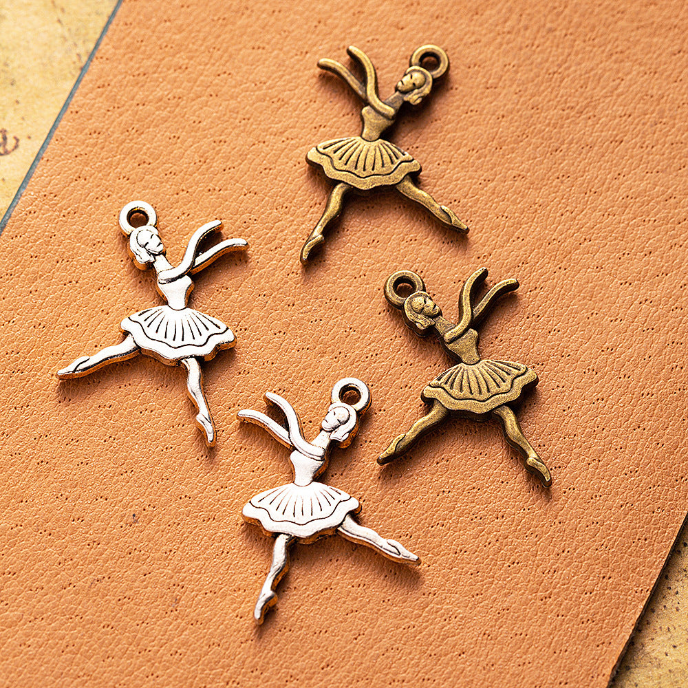 23x18mm Vintage Double-Sided Ballet Girl Alloy Charm Pendant