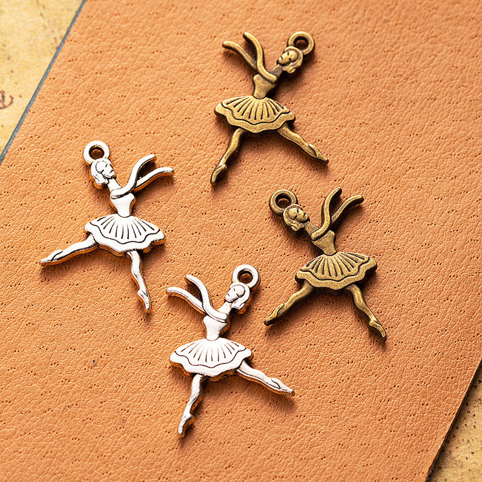 23x18mm Vintage Double-Sided Ballet Girl Alloy Charm Pendant