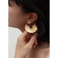 Gold Brushed Fan Disc Geometric Hoop Earrings Titanium Steel view 3