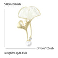 White Shell Effect Ginkgo Leaf Brooch With Pearl Drop view 5