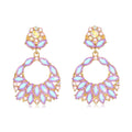 Green Gold Tone Circular Loop Openwork Crystal Two Designs Metal Dangle Earrings view 5