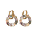 Gold Tone Hoop Earrings With Iridescent Crystal Fans view 5