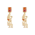Gold Red Crystal Abstract Horse Drop Stud Earrings Matching Pair view 5
