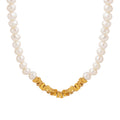 White Pearl Necklace Gold Geometric Square Bead Center view 5