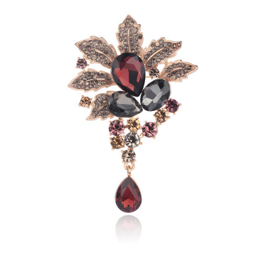 Flower Crystal Metal Brooch Pin 8 x 5 cm for Jackets and Lapels