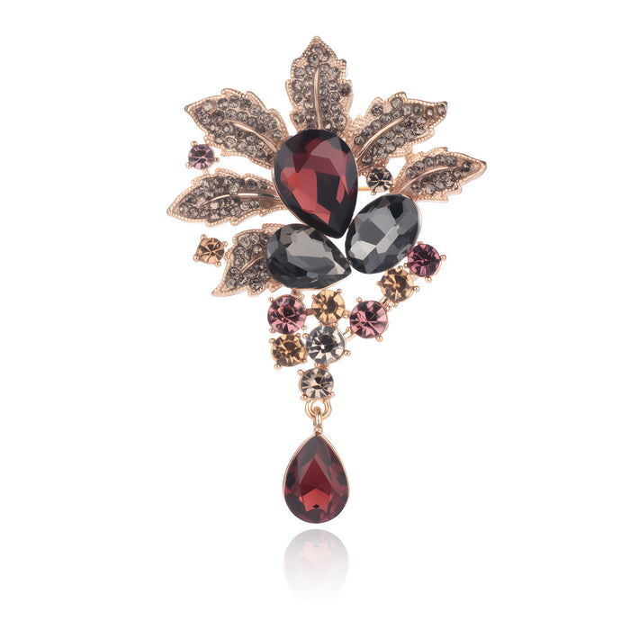 Flower Crystal Metal Brooch Pin 8 x 5 cm for Jackets and Lapels