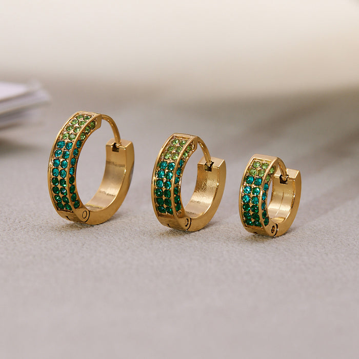 Double Row Multicolor Crystal Hoop Earrings in Three Sizes