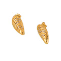 Shell-Shaped Ribbed Stud Earrings Rhinestones Gold Steel view 5