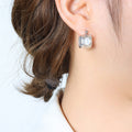 Square Hoop Earrings With White Pearl Gold Or Steel view 7