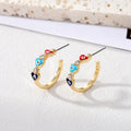 Gold Tone Crystal Enamel Heart Evil Eye Hoop Earrings in Five Colors view 6
