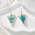 Gold Tone Triangular Pressed Flower Drop Earrings in Six Designs view 8