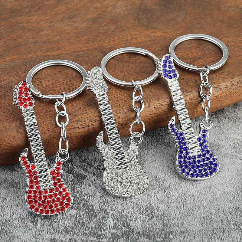 Colorful Rhinestone Guitar Metal Keychain Concert Gift Accessory
