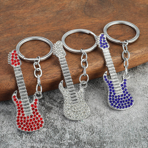 Colorful Rhinestone Guitar Metal Keychain Concert Gift Accessory