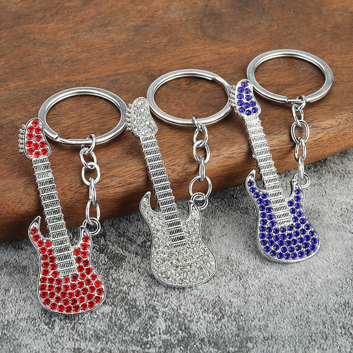 Colorful Rhinestone Guitar Metal Keychain Concert Gift Accessory