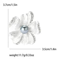 Textured Flower Brooch Pearl Center Rhinestone Accents view 7