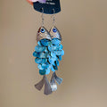 Layered Shell Fish Drop Hook Earrings in Gold and Silver Tones view 7