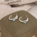 Blue Star Crystal Look Silver Tone Small C Hoop Earrings view 2
