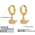 Crystal Whale Tail Drop Hoop Earrings in Three Metal Designs view 11