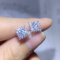 Silver Tone Square Cluster Crystal Stud Earrings with Polished Finish view 3