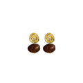 Brown Oval Textured Gold Tone Dangle Stud Earrings view 5
