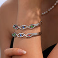 Colorful Enamel Evil Eye Open Ring And Steel Bangle view 4