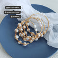 Gold Wire Wrapped Pearl Open Cuff Bangle Bracelet Brass view 2