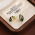 Black Gold Tone Zebra Pattern Teardrop Stud Earrings view 1