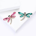 Crystal Dragonfly Brooch Rhinestone Body Green or Pink view 3
