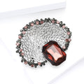 Openwork Oval Brooch Large Emerald Cut Rhinestone Border Pin view 4