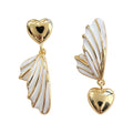 Gold-Tone Asymmetric Heart White Enamel Wing Earrings view 5