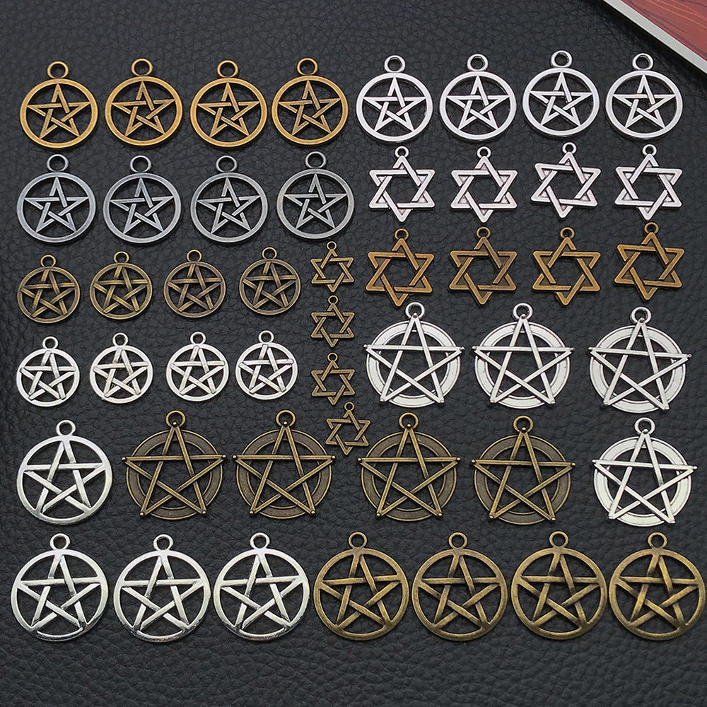 Vintage Zinc Alloy Tarot Card Pentagram Star Charm Pendant for DIY Necklace Bracelet
