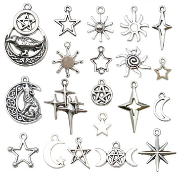 Antique Silver Star and Sun Metal Charms with 21 Listed Options