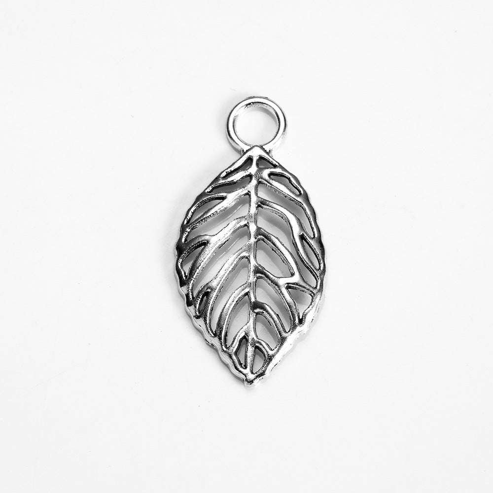 Vintage Hollow Leaf Alloy Charm Pendant 32x16mm
