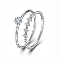 Silver Tone Solitaire and Chevron Stacking Ring Set Sizes 6-10 view 5