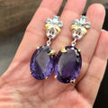 Two Tone Purple Teardrop Crystal Flower Earrings Fashion Jewelry view 2