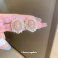 Pink Oval Floral Crystal Stud Earrings For Women Jewelry view 2