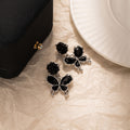 Black Rose and Butterfly Silver Tone Dangle Stud Earrings view 3