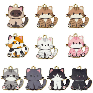 Colorful Cat Metal Charms with 12 Listed Options for DIY Jewelry Making