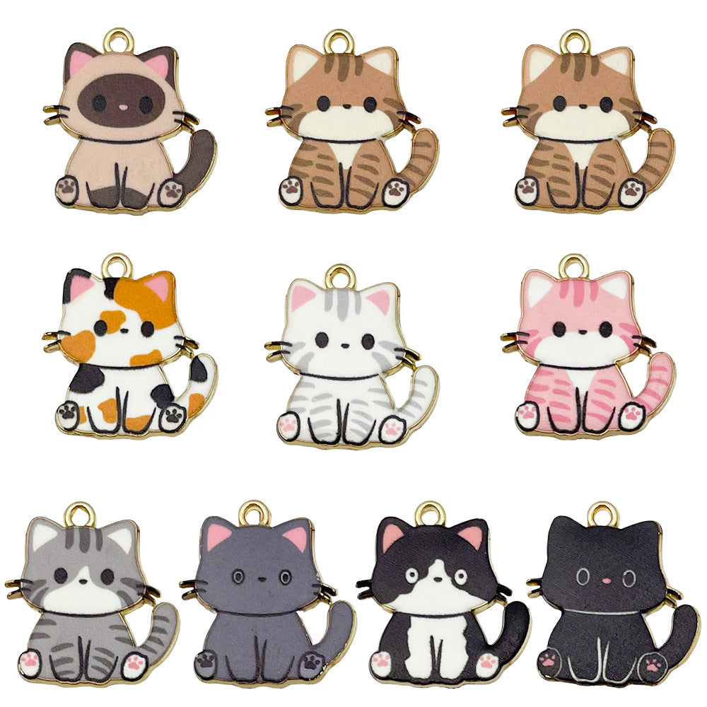 Printed Enamel Zinc Alloy Cat Charm Pendant for DIY Bracelet Necklace Jewelry Making