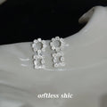 Silver Tone Clear Stone Round And Square Link Drop Stud Earrings view 6