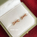 Gold Mini Wine Red Enamel Bow Stud Earrings Blue Accent view 1