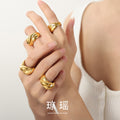 Twisted Plump Geometric Band Ring Gold Steel Sizes view 1