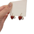 Gold Tone Burgundy Heart And Pearl Drop Earrings Decorative Jewelry view 5